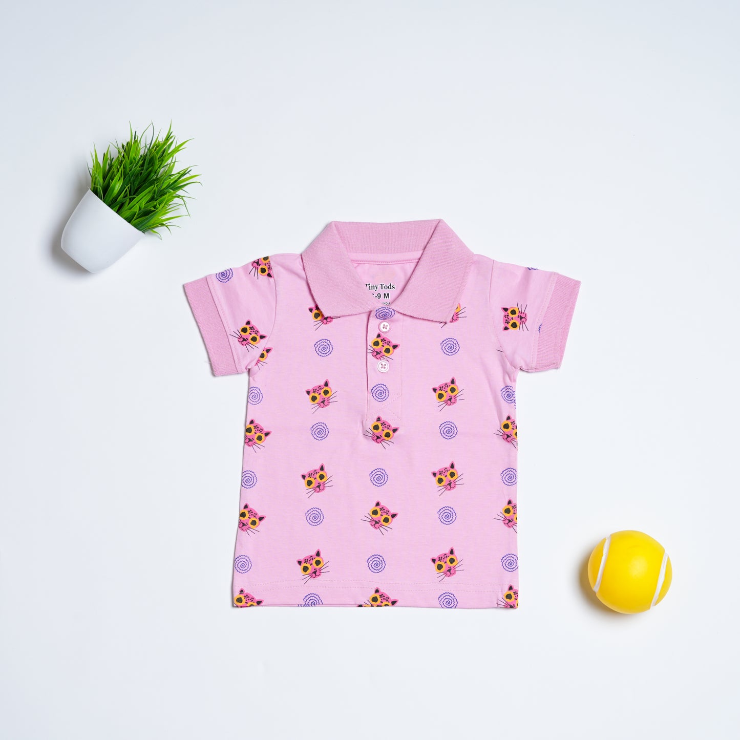 Cat Printed Polo T-Shirt